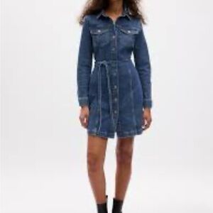GAP Blue Denim Long Shirt Dress with Snaps